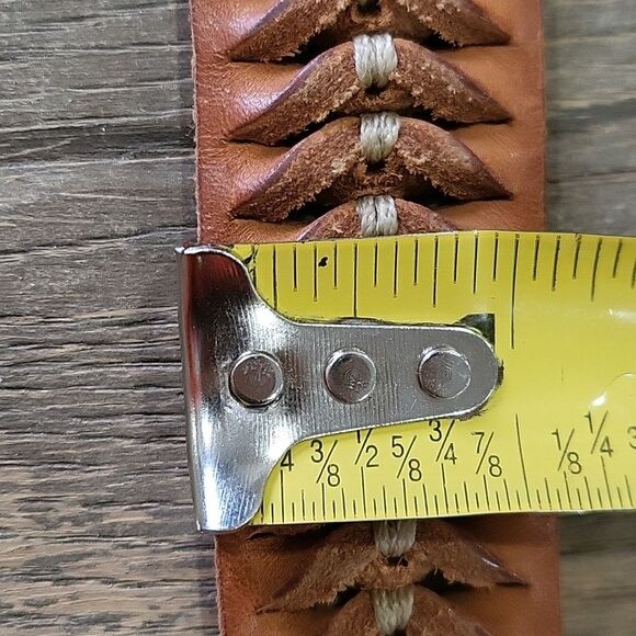 Guess Tan Leather Stitch Braid Belt SZ XL 920003 Silver Tone Solid Brass DOUBLE - Picture 8 of 9